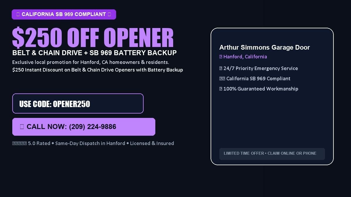 Arthur Simmons Garage Door Roller Repair $250 OFF Premium LiftMaster Opener Installation in Hanford, CA
